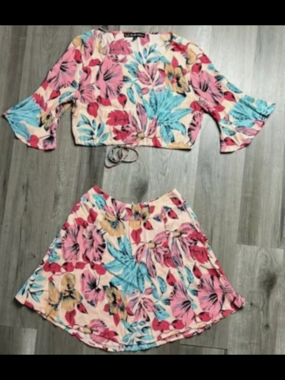 ๐๐ For Love And Lemons Floral Pink Tie-Front Mini Skirt And Top S So Cute! - Picture 3 of 10